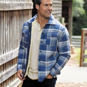 "Men's Johnnie-O Shacket XXL Blue and White 2 Pocket Plaid